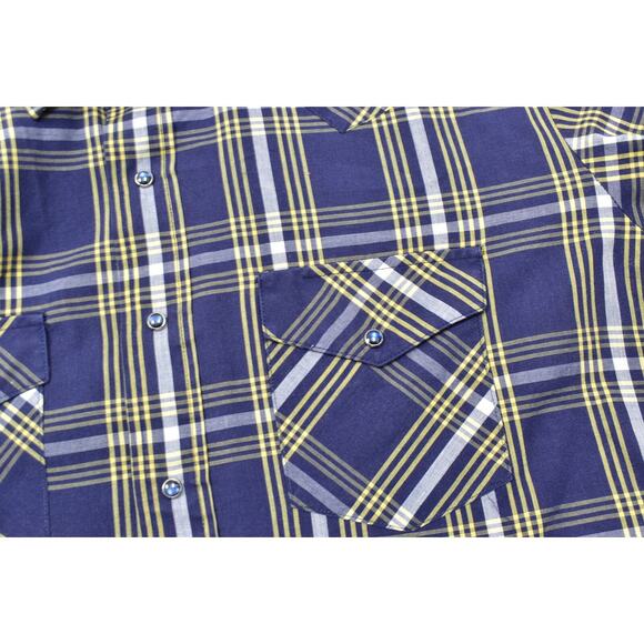 VTG Tem Tex Western Made in USA Men Blue Plaid Casual Cotton Snap Shirt 17.5 36 - Picture 4 of 8